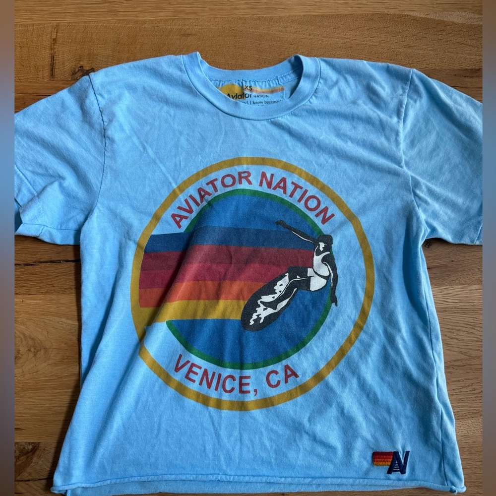Aviator Nation Light Blue Venice CA Surf Graphic Tee